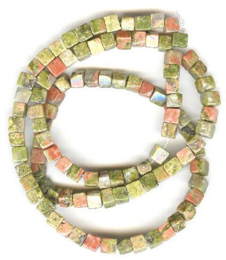 16 inch strand of 4x4mm Unakite Cubes