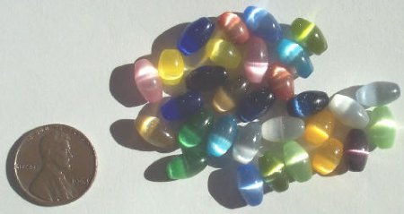 25 9x6mm Rainbow Mix Fiber Optic Ovals