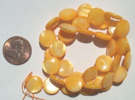 16 inch strand of 10mm Orange Mother of Pearl Disks
