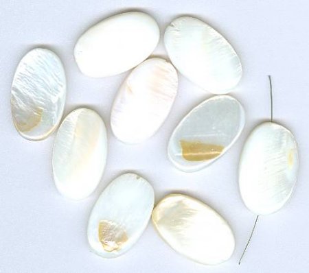 8 25x15mm Flat Oval White Shell Beads