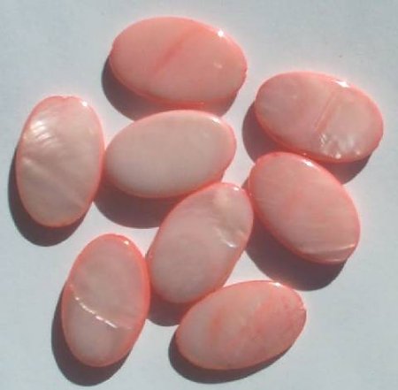 8 25x15mm Flat Oval Pink Dyed Shell Beads