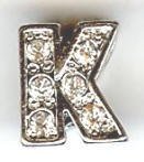1 9mm Silver Slider with Rhinestones - Letter K