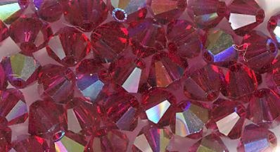 25 Ruby AB 4mm Bicone Swarovski