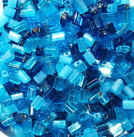 50g 5x4x2mm Aqua Multi Mix Tile Beads