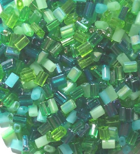 50g 5x4x2mm Green Multi Mix Tile Beads
