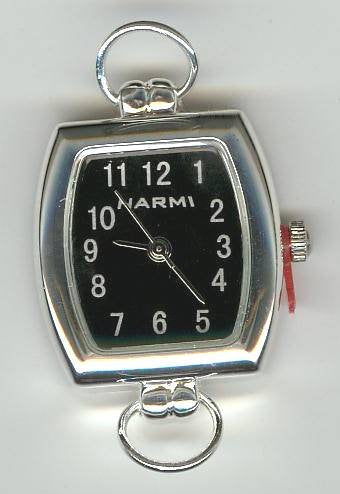 1 29x22mm Watch Face Two Loop Rectangle Silver Tone with Black Face