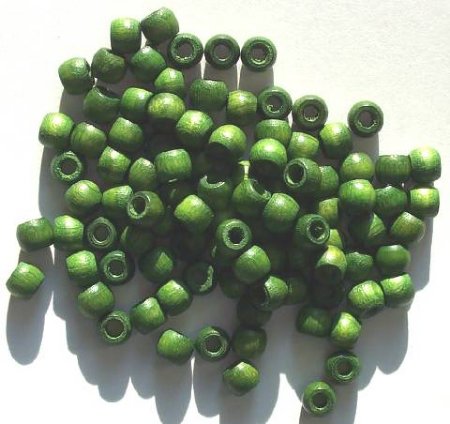 100 5x6mm Green Crow Wood Beads