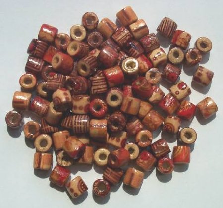 100 6x6mm (2.5mm Hole) Patterned Tube Wood Beads