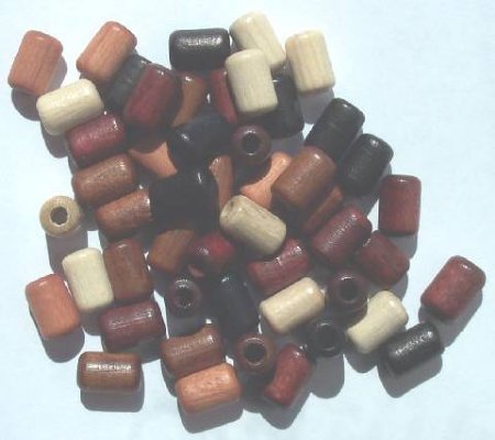 50 9x6mm Mixed Tube (3mm hole) Wood Beads
