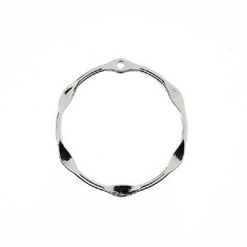 1, 33mm Beadwork Silver Plated Partly Flattened Cicle Pendant / Link