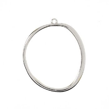 1, 40x34mm Beadwork Silver Plated Organic Circle Pendant / Link