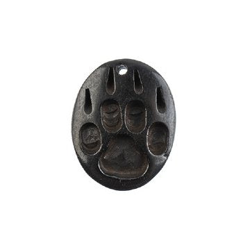 1, 32x25mm Carved Oval Dark Grey Bear Paw Worked on Bone Pendant