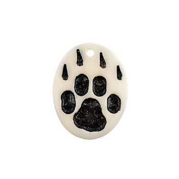 1, 32x25mm Carved Oval White with Burnt Markings Bear Paw Worked on Bone Pendant
