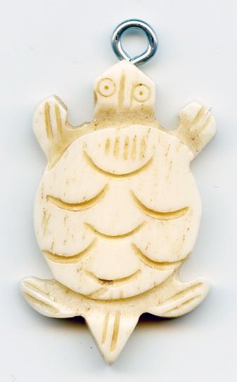 1 37x23mm Antiqued Carved Turtle Worked on Bone Pendant