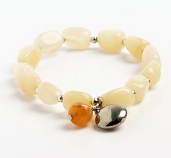 Honey Jasper Nugget Stretch Bracelet with Antique Silver Disk Charm