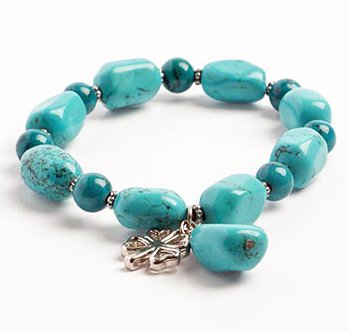 Stablilized Turquoise Nugget Stretch Bracelet with Antique Silver Clover Charm