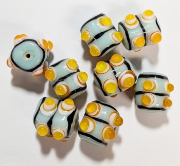8 14mm Light Aqua, Orange, White, & Black Tube Bumpy Beads