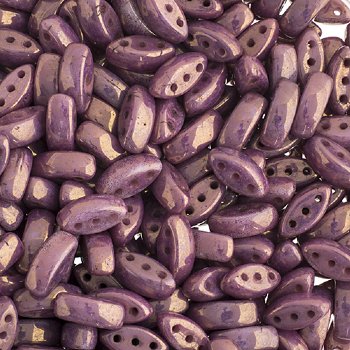 50, 8x3mm Chalk White Violet Lustre 3 Hole Czech Glass Cali Beads