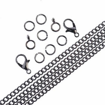 36 Inch 3mm Gunmetal Plated Curb Chain and Finding Set