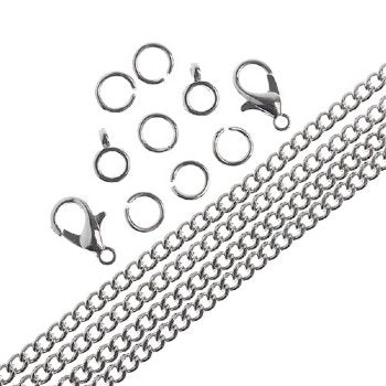36 Inch 3mm Nickel Colour Curb Chain and Finding Set