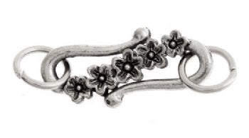 5 Sets of 30mm Antique Silver Flower Hook & Eye Clasps