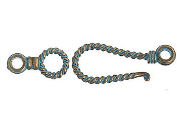 1 Set of 55x14mm Brass Patina Glue In Hook and Eye Twisted Clasp