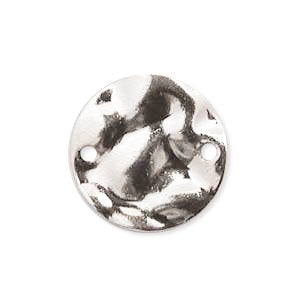 18 14mm Round Flat Hammered Silver Plate Links with Two Holes