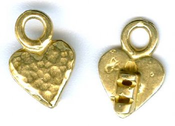 Set of 15x6mm Brass Hammered Heart 1.4mm Hole Cord Ends