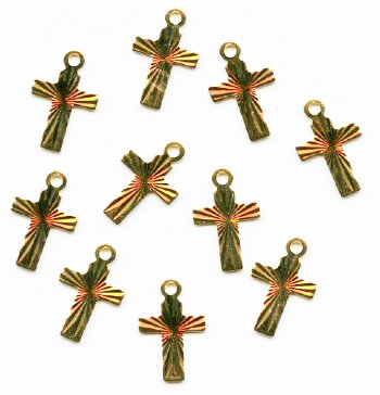 10 9x7mm Gold Plated Corrugated Mini Crosses