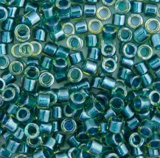 DB-0919 5.2 Grams of 11/0 Sparkling Teal Lined Chartreuse Delica Beads