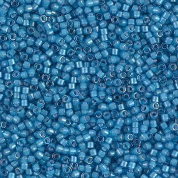 DB-1783 5.2 Grams of 11/0 White Lined Transparent Capri Blue AB Delica Beads
