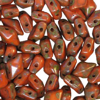 5.5 Grams of 5x8mm Opaque Coral Picasso DiamonDuo Two Hole Beads
