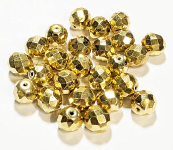 25 10mm Faceted Round Metallic Gold Firepolish Beads