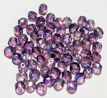50 6mm Faceted Tri Tone Crystal, Dark Blue, and Purple AB Firepolish Beads