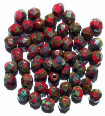 50 6mm Faceted Opaque Red Picasso Firepolish Beads
