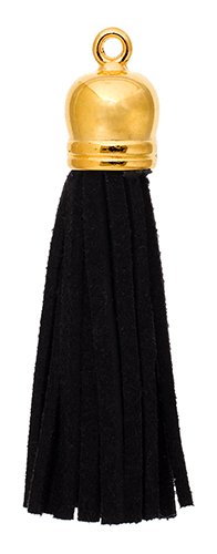 Pack of 4, 5.5cm Black and Gold Faux Suede Tassels