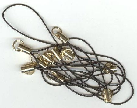 10 Black Cell Phone Straps (Gold Ends)