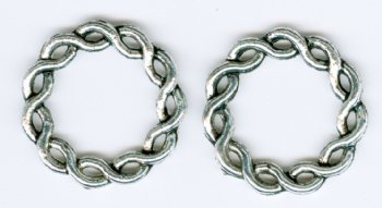 2 20mm Round Braided Antique Silver Linking Rings