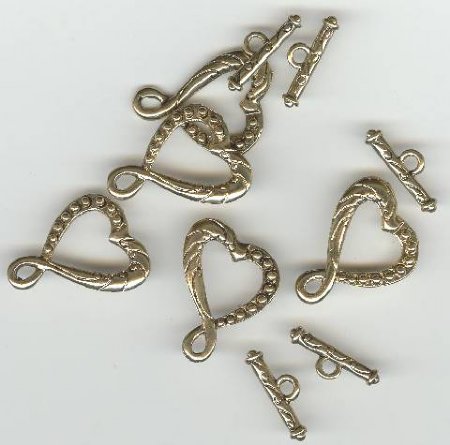 5 26x18mm Antique Gold Heart Toggle Clasps
