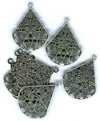 5 Pair of 26x23mm Antique Silver Drop Filigrae Earrings