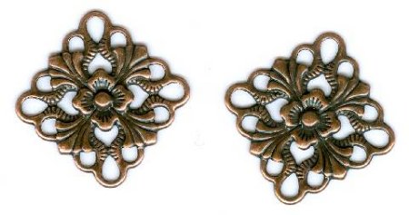 2 16x16mm Antique Copper Square Floral Connectors