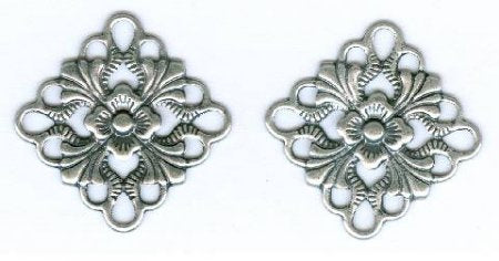 2 16x16mm Antique Silver Square Floral Connectors