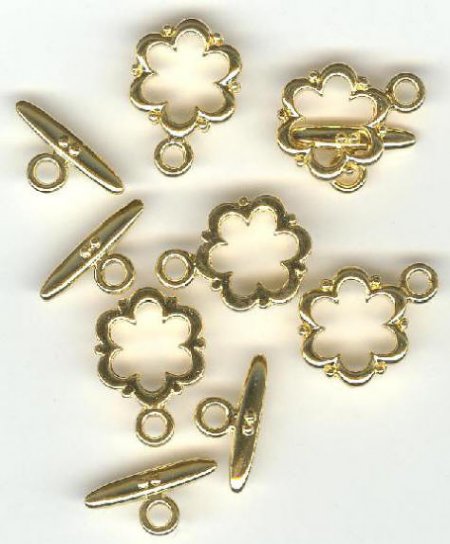 5 19mm Gold Plated Flower Toggle Clasps