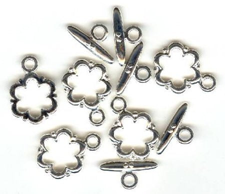 5 19mm Silver Plated Flower Toggle Clasps