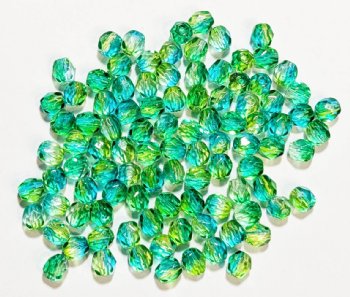 100, 4mm Faceted Crystal, Lime, and Turquoise Firepolish Beads
