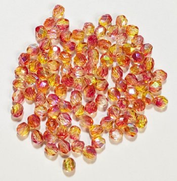 100 4mm Faceted Crystal, Yellow, and Red AB Firepolish Beads