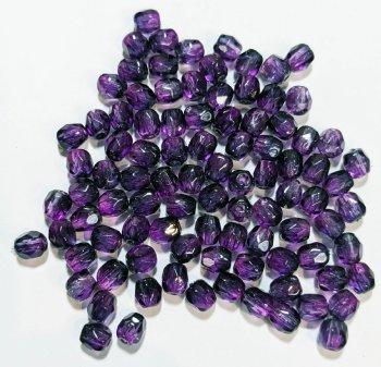 100 4mm Faceted Dark Purple and Grey Firepolish Beads