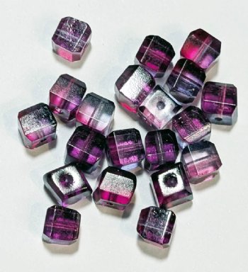 20 6mm Faceted Crystal, Purple, and Grey Cube Beads