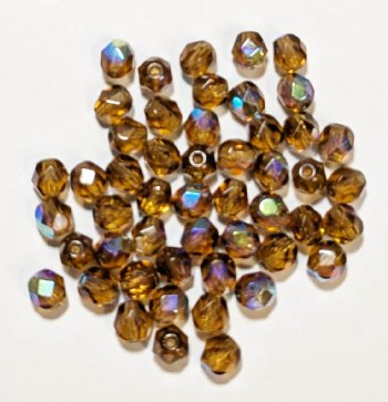 50 6mm Faceted Smoke Topaz AB Firepolish Beads