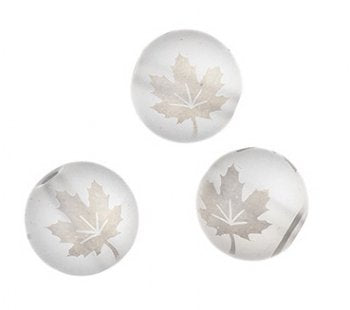19, 10mm Round Matte Transparent Grey Beads with White AB Maple Leaf